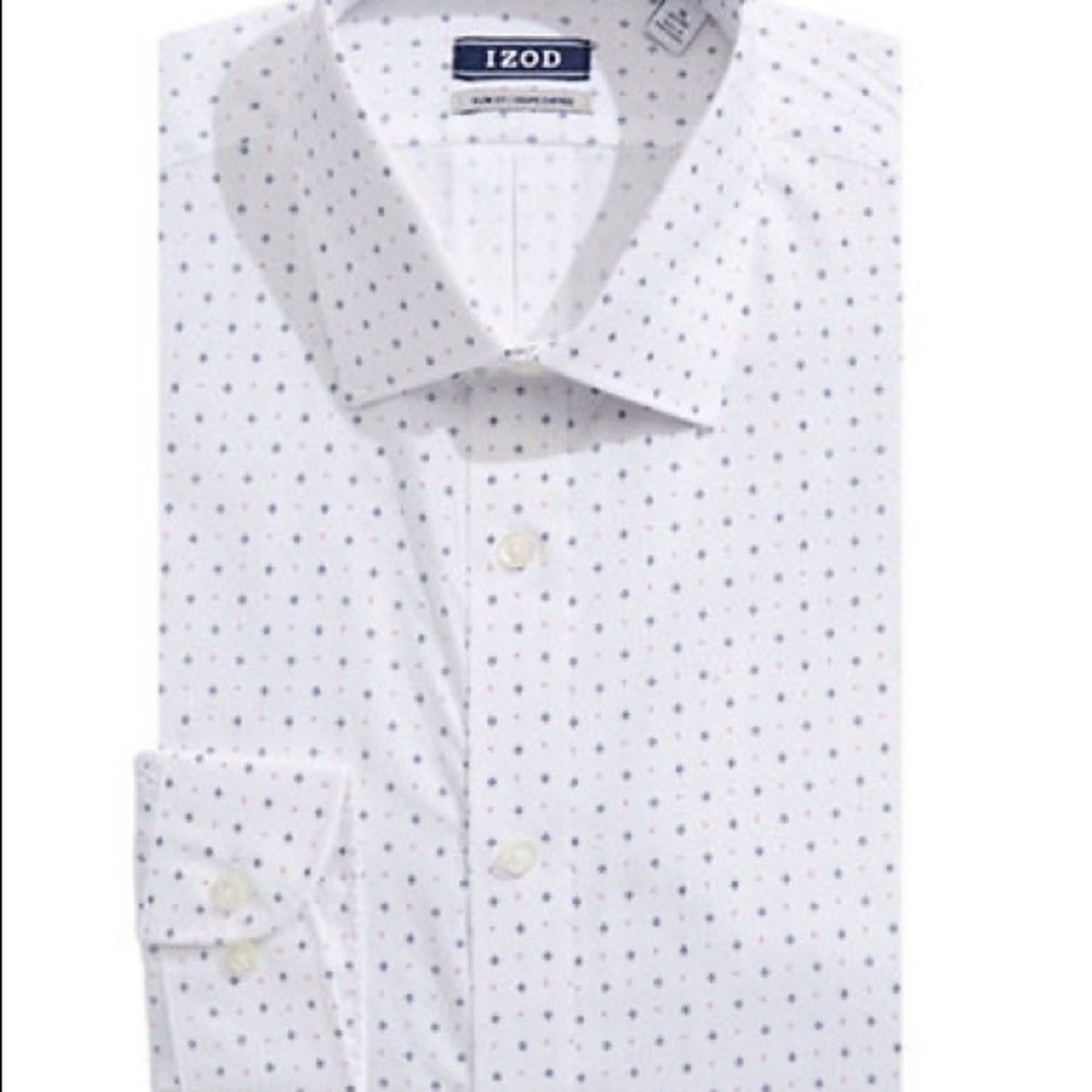 Izod Long Sleeve Slim Fit Print Shirt-red Multi-15-32/33